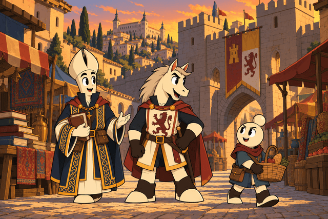 The Bishop, Knight and Pawn explore the streets of Toledo.