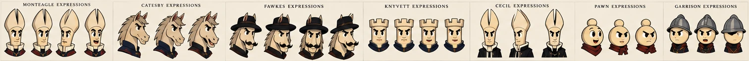 The pilot characters showing different expressions.